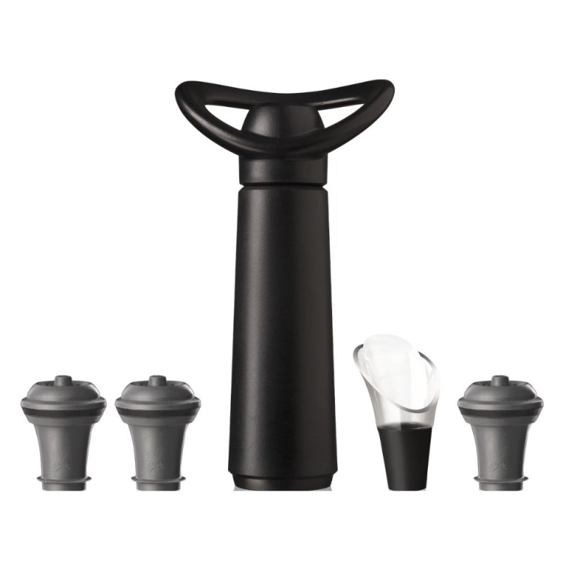 Coffret Qpractiko - Pompe à Vide Vin + Tire-Bouchon + Bouchons Silicone - Argent