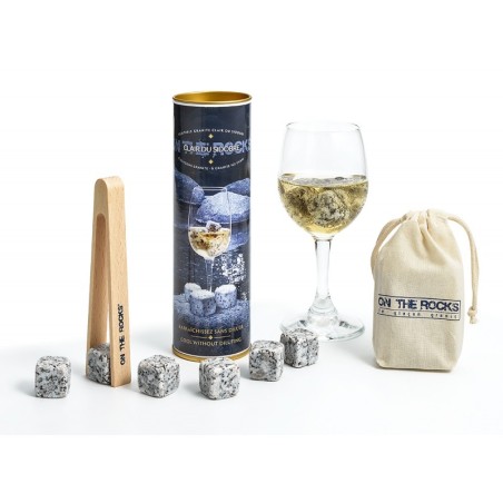 Coffret cadeau 6 glaçons granit du Sidobre avec pince en bois On The Rock