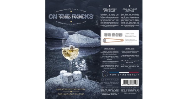 Coffret cadeau 6 glaçons granit du Sidobre avec pince en bois On The Rock
