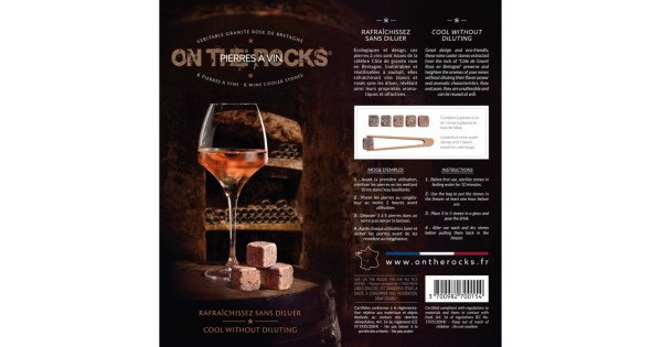 Coffret 6 pierres à vin en granit rose de Bretagne avec pince en bois de hêtre On The Rock