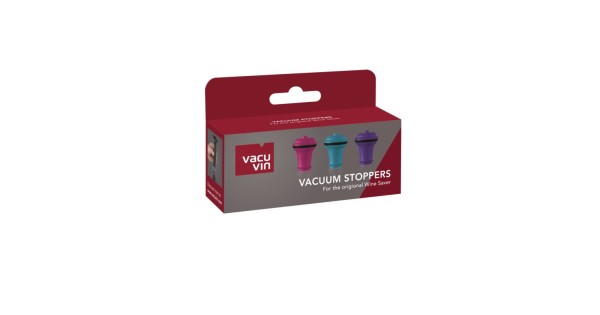 Boîte du lot de trois bouchons Wine Stopper Vacu Vin