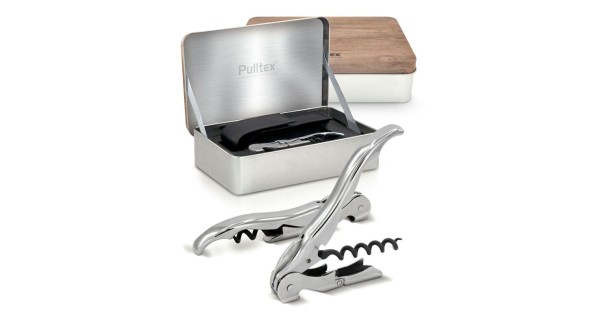Vues du sommelier chromé et du coffret métallique Classic Pulltex