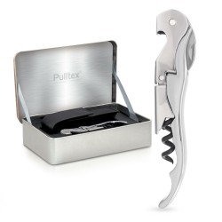 Coffret Pulltap’s Classic Pulltex avec boîte métallique ouverte et sommelier chromé