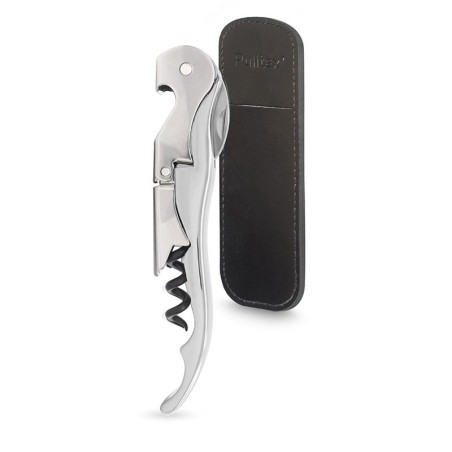 Tire-bouchon Classic Silver chromé Pulltex avec son étui en cuir