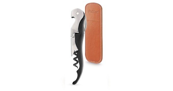 Tire-bouchon Pulltap’s Classic noir Pulltex avec son étui en cuir