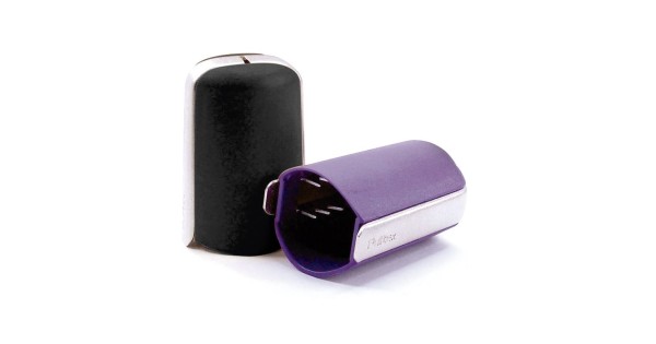 Bouchons-pinces à champagne Pulltex, modèles noir et violet illustrés