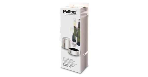 Emballage du kit champagne Pulltex avec bouchon et anneau anti-goutte