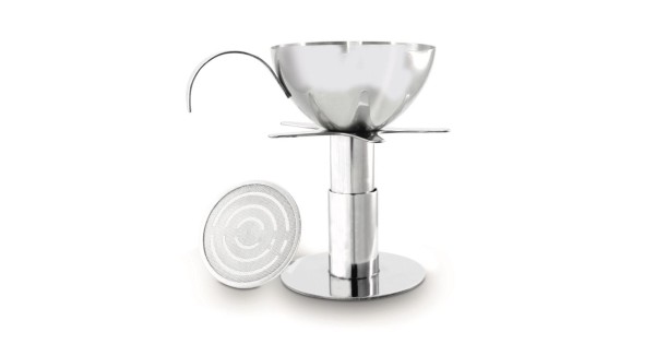 Entonnoir aérateur inox Pulltex sur son socle avec filtre amovible