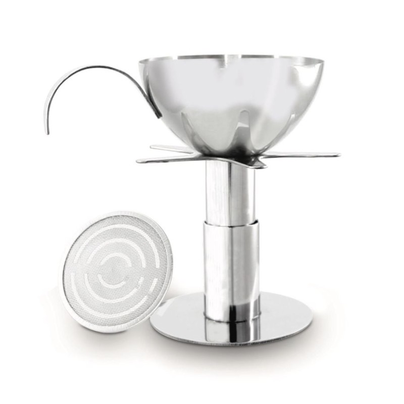 Entonnoir aérateur inox Pulltex sur son socle avec filtre amovible