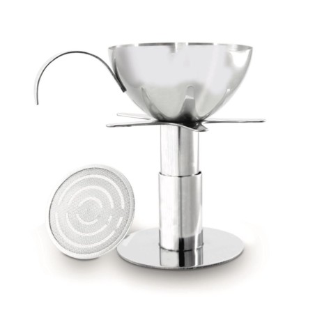 Entonnoir aérateur inox Pulltex sur son socle avec filtre amovible