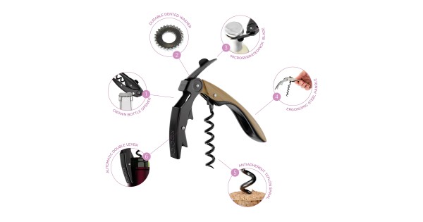 fonctionnalités du Tire-bouchon sommelier High Tech effet bois avec étui – Koala