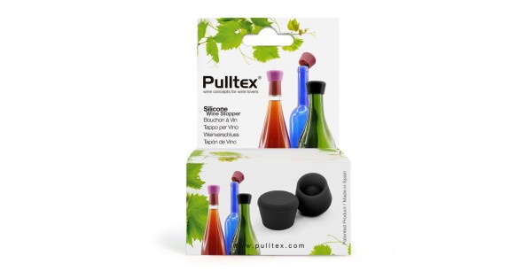 Bouchon à vin noir Pulltex présenté avec son emballage