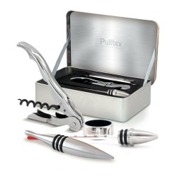 Coffret Classic Wine Set de Luxe Pulltex ouvert avec ses quatre accessoires