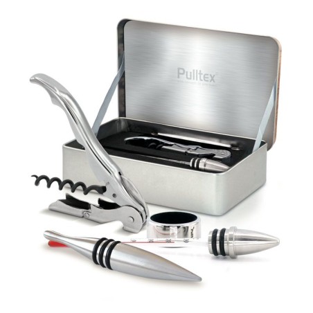 Coffret Classic Wine Set de Luxe Pulltex ouvert avec ses quatre accessoires