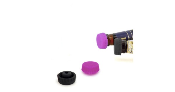 Bouchons à bière Pulltex noir et violet, exemple de coloris et de mise en place