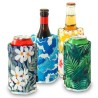 Quatre gaines rafraîchissantes Pulltex à motifs assortis sur bouteilles et canettes
