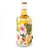 Gaine rafraîchissante Pulltex jaune à fleurs sur une bouteille de bière