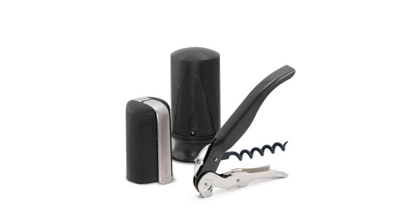 Trois accessoires du coffret vin et champagne Pulltex noir