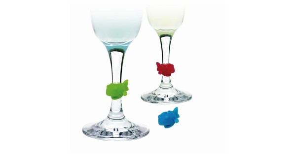 Marque-verres poissons Vin Bouquet fixés sur les tiges de verres à pied
