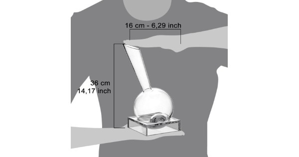 Schéma des dimensions de la carafe Vinocchio Italesse sur son socle