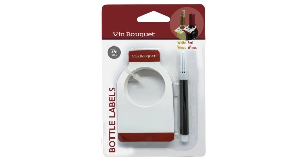 Lot de 24 étiquettes de goulot Vin Bouquet avec marqueur noir dans son emballage