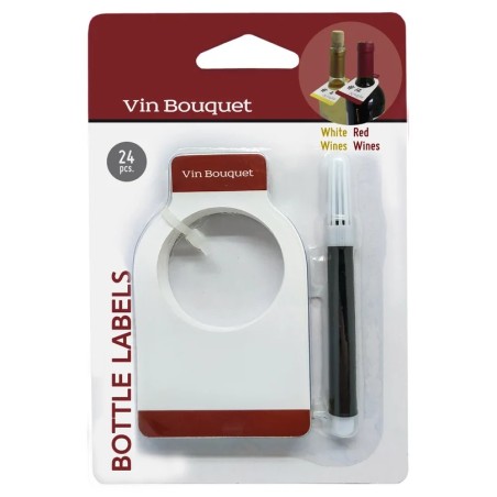 Lot de 24 étiquettes de goulot Vin Bouquet avec marqueur noir dans son emballage