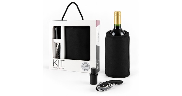 Coffret à vin Koala Basic noir et gaine en place sur une bouteille