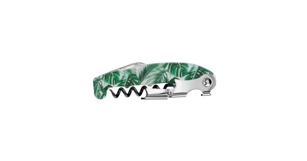 Tire-bouchon sommelier Koala Retro Tropical replié, décor de feuillages verts