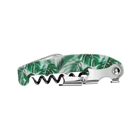 Tire-bouchon sommelier Koala Retro Tropical replié, décor de feuillages verts