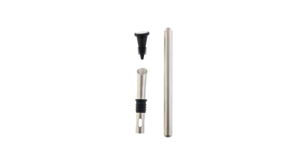 Éléments séparés du Chill Stick : tige inox, verseur et bouchon