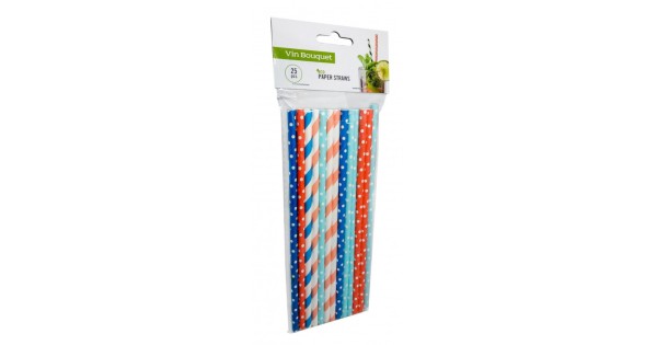 Paquet de 25 pailles en papier à motifs multicolores Vin Bouquet