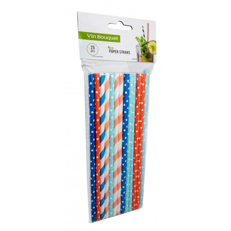 Paquet de 25 pailles en papier à motifs multicolores Vin Bouquet