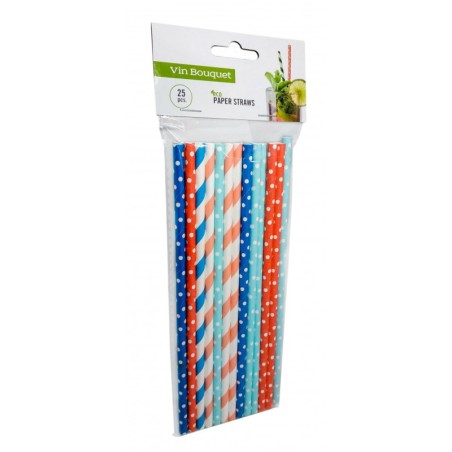 Paquet de 25 pailles en papier à motifs multicolores Vin Bouquet