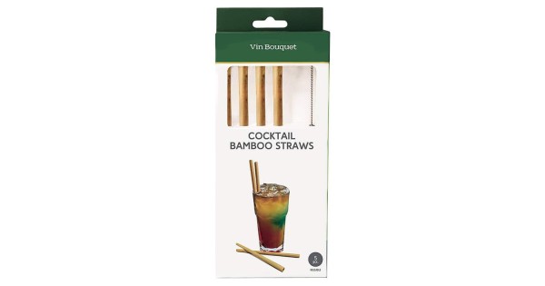 Lot de 4 pailles en bambou Vin Bouquet avec goupillon sous emballage