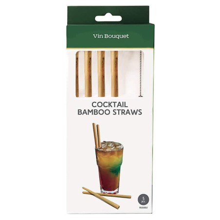 Lot de 4 pailles en bambou Vin Bouquet avec goupillon sous emballage