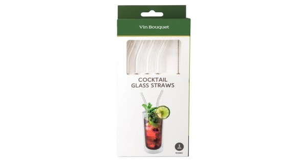 Emballage des pailles en verre Vin Bouquet avec illustration de cocktail