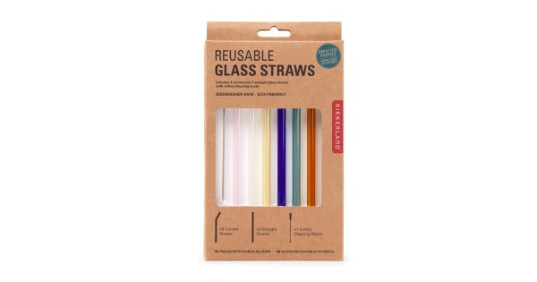 Boîte kraft du lot de six pailles colorées Kikkerland