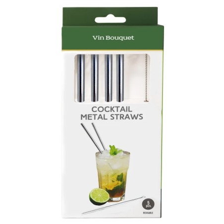 Lot de 4 pailles droites en inox Vin Bouquet avec goupillon, sous emballage