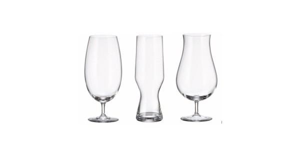 Les trois formes de verres à bière Golden Prague : droite, tulipe et allongée