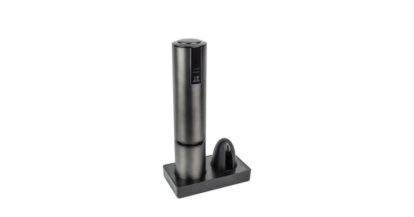 Tire-bouchon Peugeot Elis Touch Carbone sur son socle avec coupe-capsule