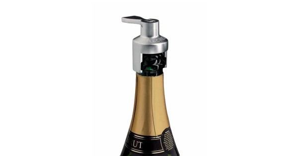 Bouchon SW-101 chromé installé sur une bouteille de champagne