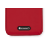 Détail du textile rouge Cerise et du logo Le Creuset