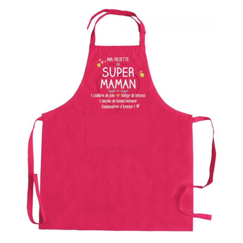 Tablier rose Ma recette de super maman Winkler avec poche centrale