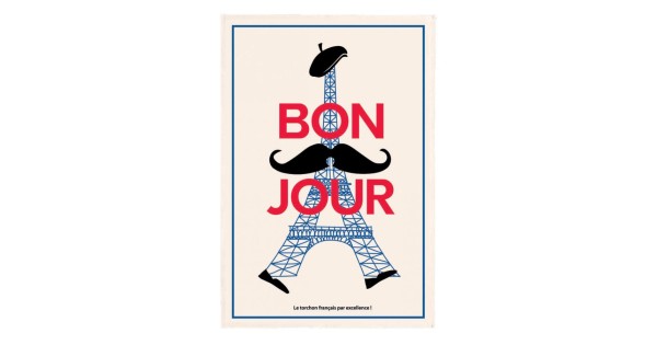 Torchon Bonjour écru Winkler, motif imprimé