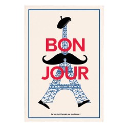 Torchon Bonjour écru Winkler, motif imprimé