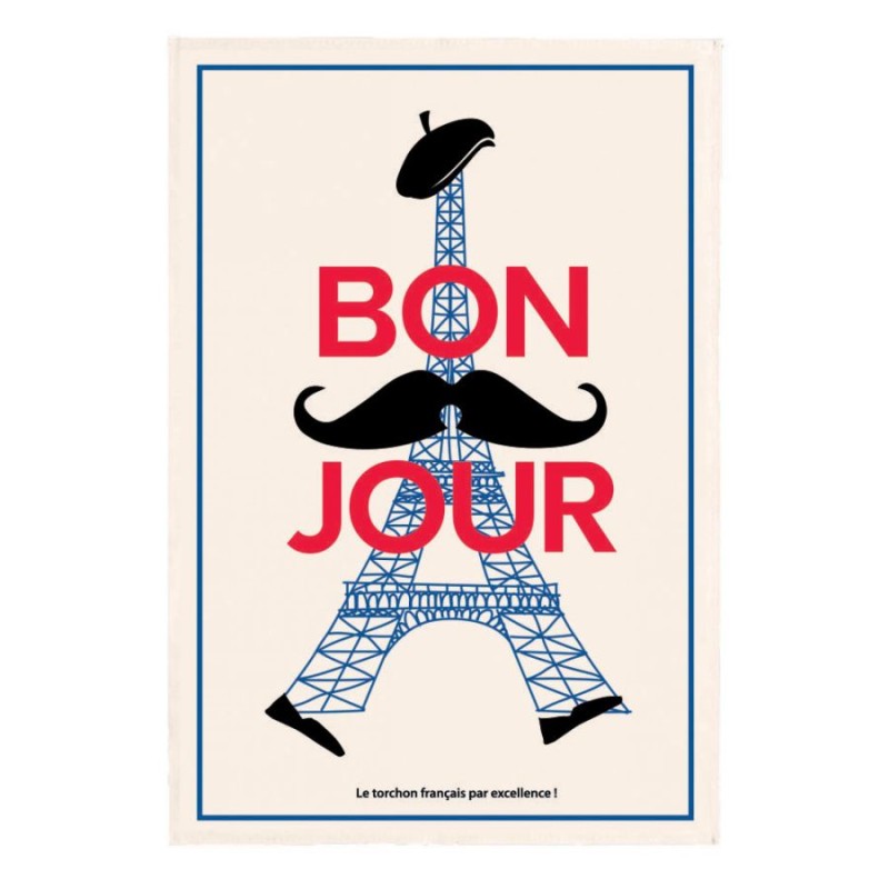 Torchon Bonjour écru Winkler, motif imprimé