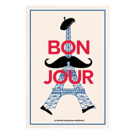 Torchon Bonjour écru Winkler, motif imprimé