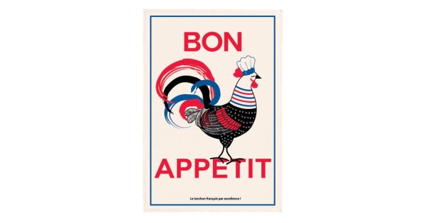 Torchon Bon appétit écru Winkler, motif imprimé