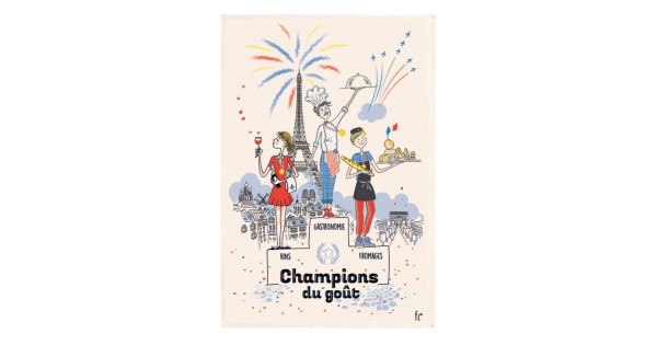 Torchon Les champions du goût écru Winkler, motif imprimé