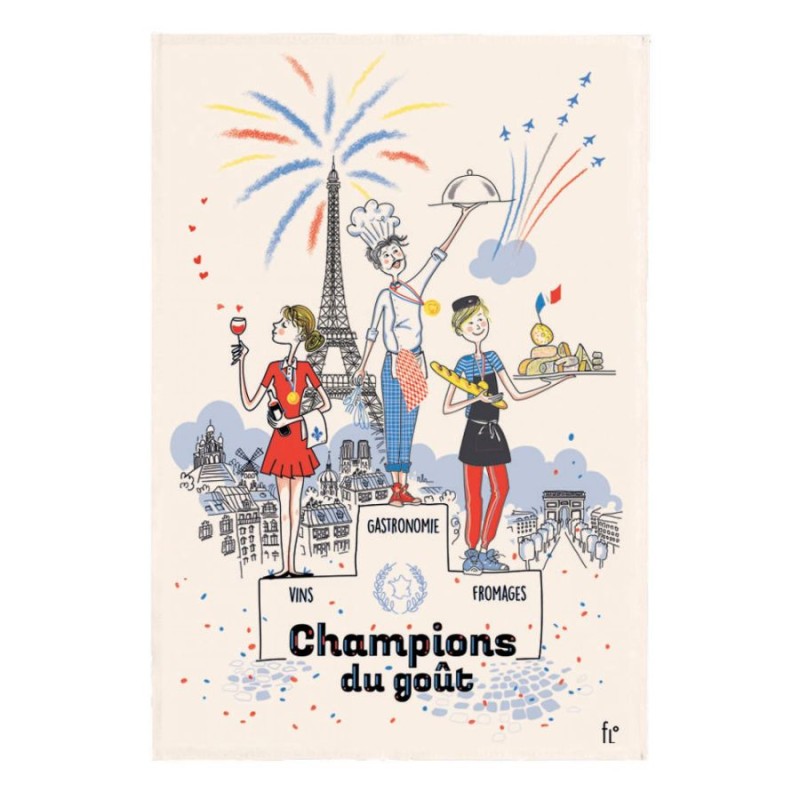 Torchon Les champions du goût écru Winkler, motif imprimé
